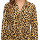 Camisa de um fio com frente franzida e estampa animal