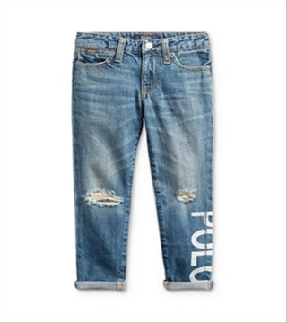 Calça jeans Ralph Lauren Polo Astor Slim Boyfriend para meninas, azul, tamanho 6X