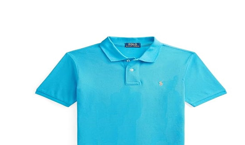Camisa polo infantil Ralph Lauren de algodão em malha, azul, tamanho pequeno