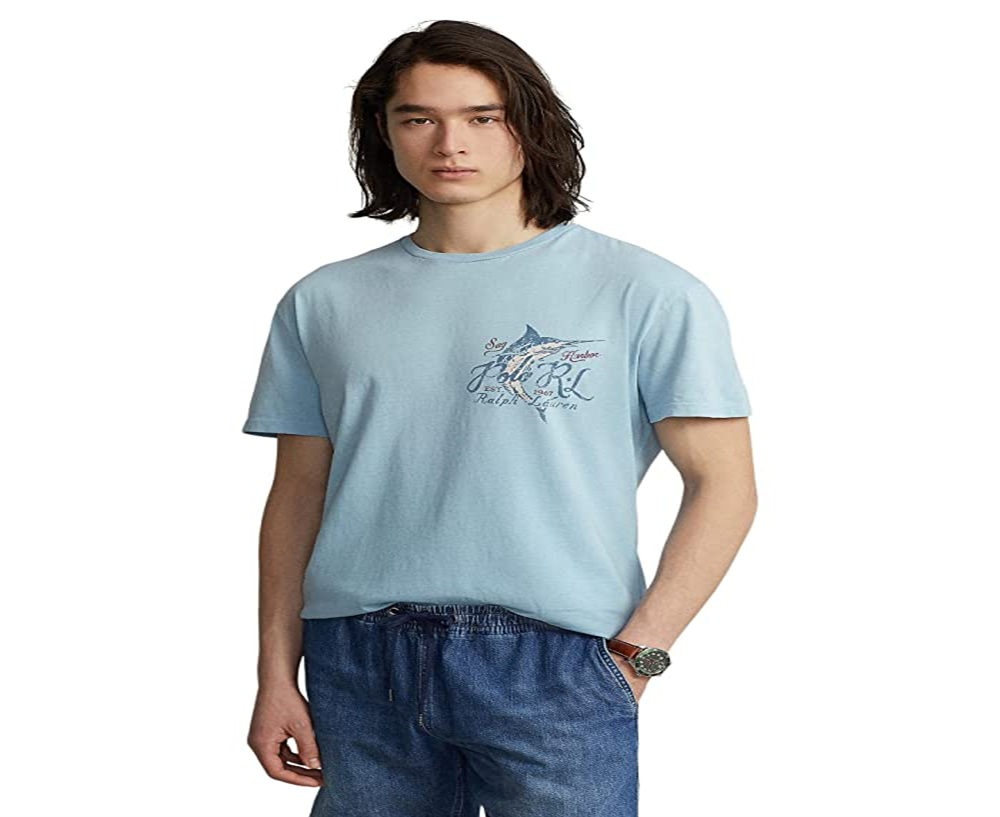 Camiseta Polo Ralph Lauren Masculina Classic Fit Jersey Estampada Azul Tamanho X-G
