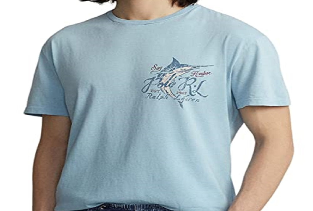 Camiseta Polo Ralph Lauren Masculina Classic Fit Jersey Estampada Azul Tamanho X-G