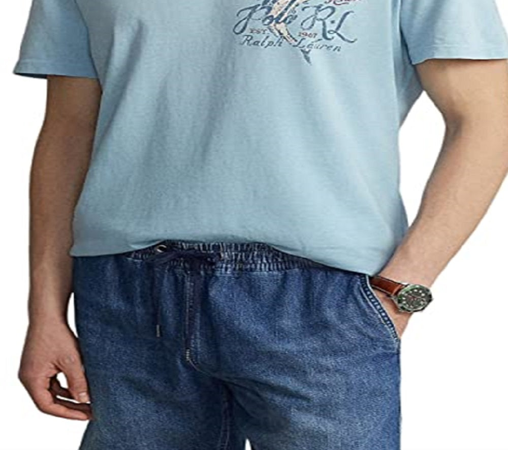Camiseta Polo Ralph Lauren Masculina Classic Fit Jersey Estampada Azul Tamanho X-G
