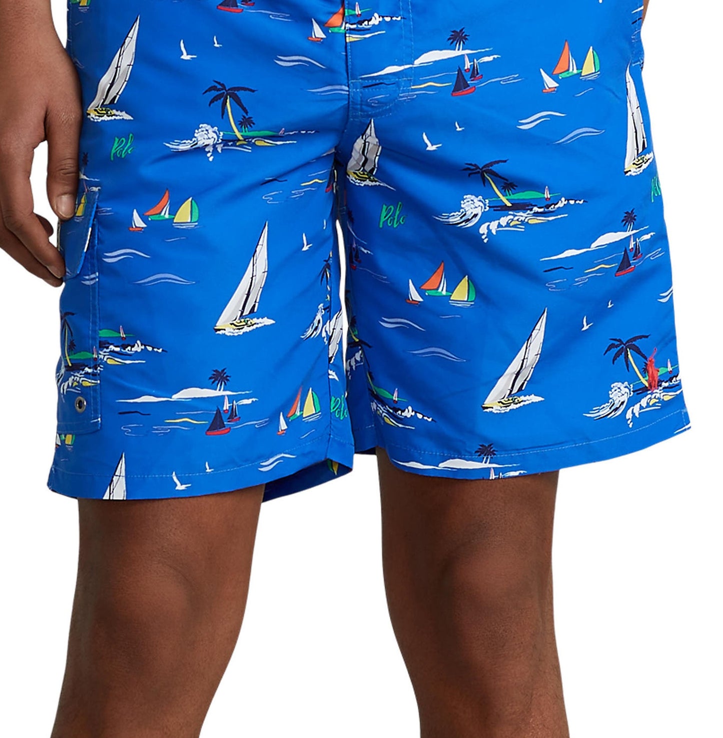Calção de banho masculino Polo Ralph Lauren com estampa de poliéster reciclado, azul, tamanho médio