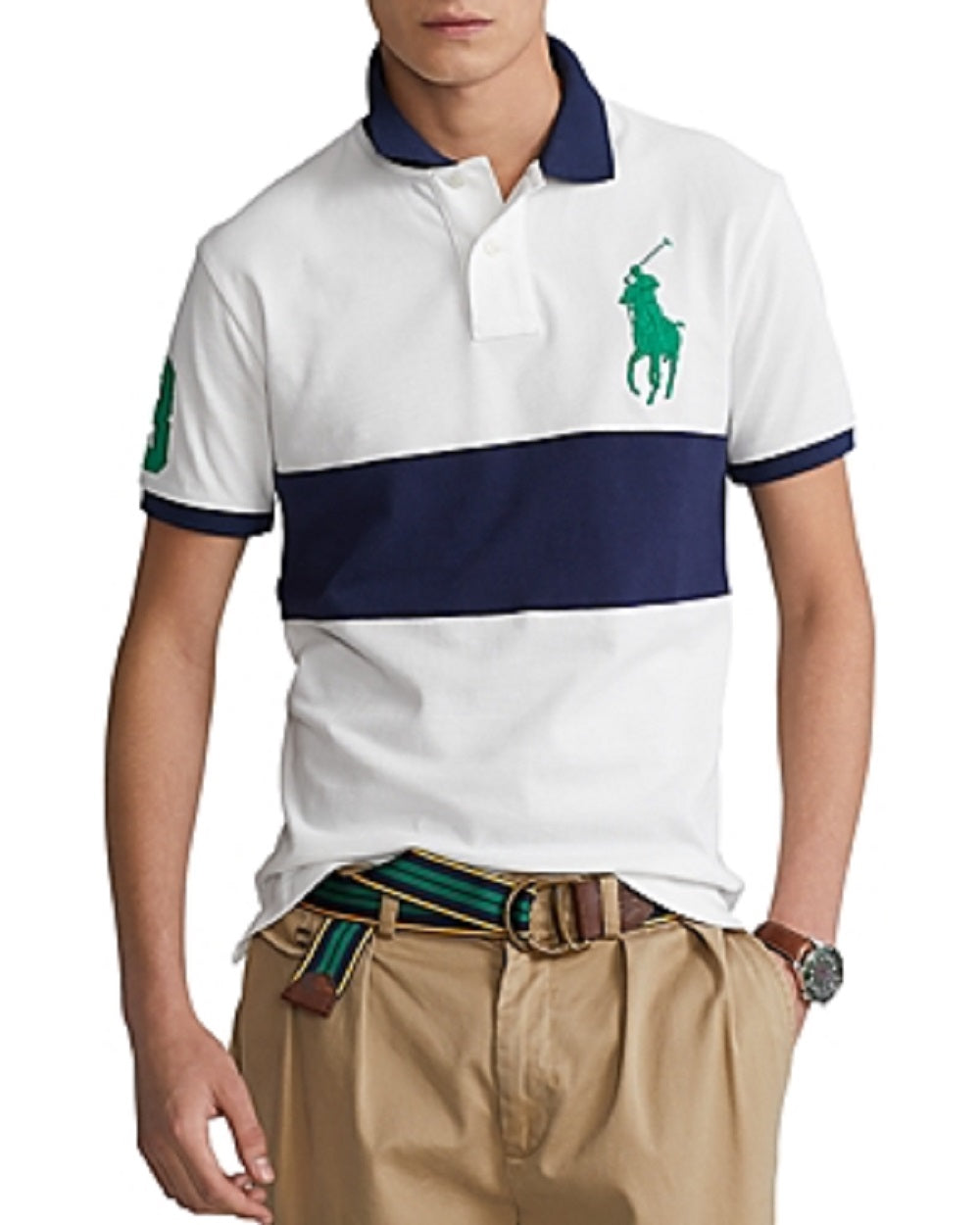 Polo Ralph Lauren Masculino Custom Slim Fit Big Pony Mesh Polo Shirt Branco Tamanho Grande