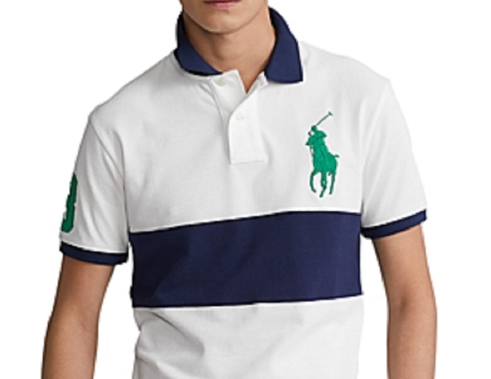 Polo Ralph Lauren Masculino Custom Slim Fit Big Pony Mesh Polo Shirt Branco Tamanho Grande