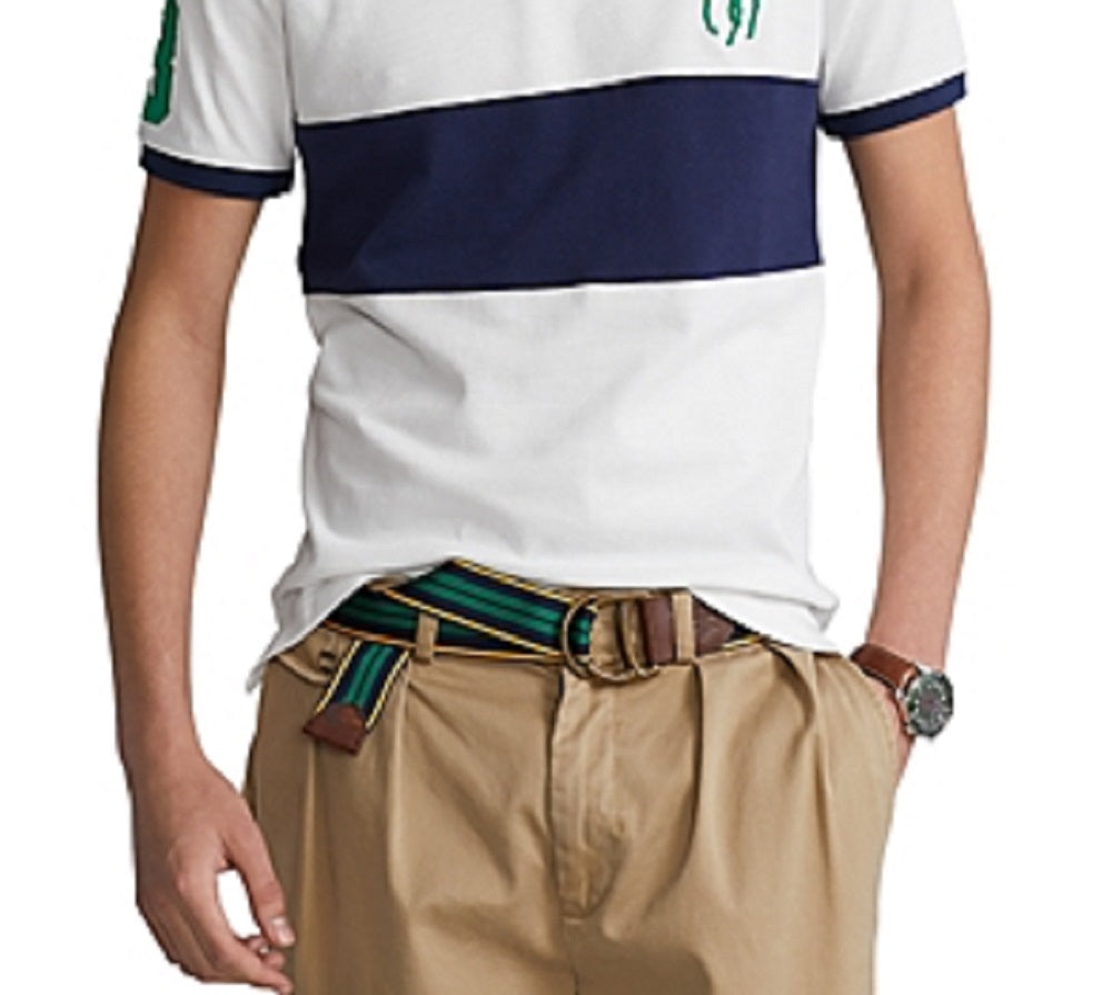 Polo Ralph Lauren Masculino Custom Slim Fit Big Pony Mesh Polo Shirt Branco Tamanho Grande