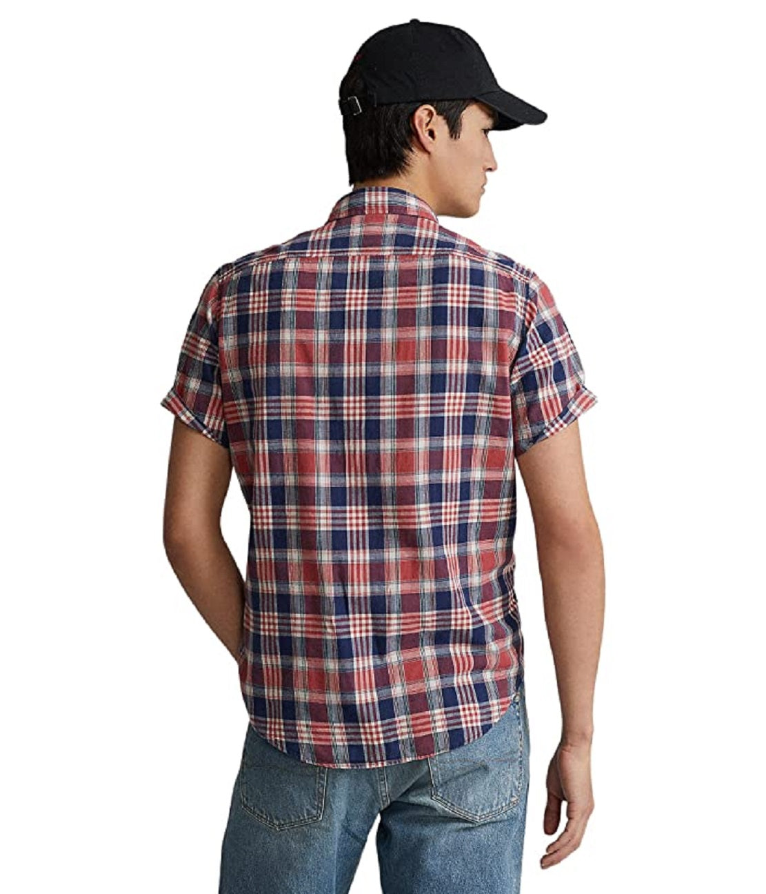Camisa de trabalho masculina Polo Ralph Lauren Classic Fit Indigo Madras, tamanhos variados, XX-G