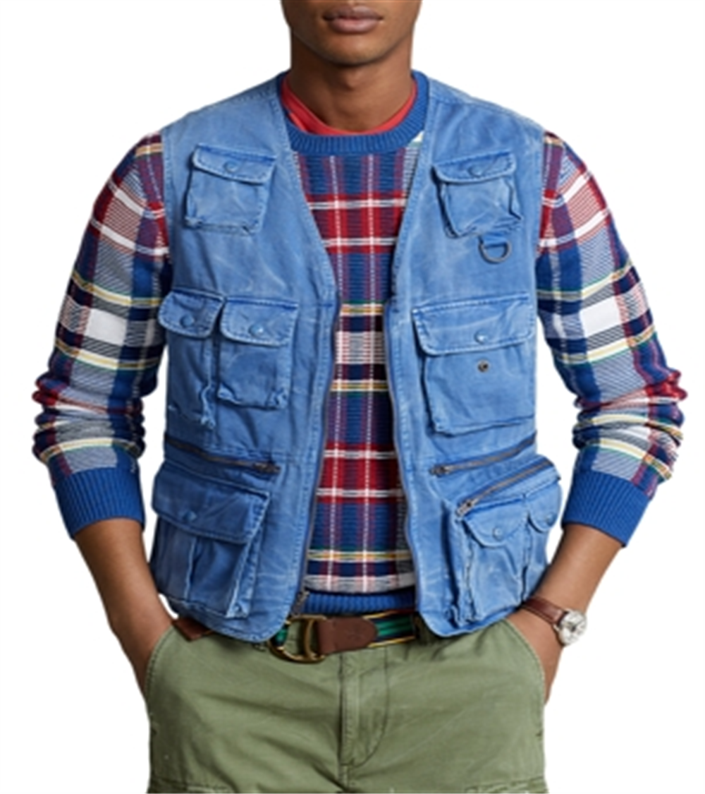 Colete utilitário chino masculino Ralph Lauren azul tamanho grande