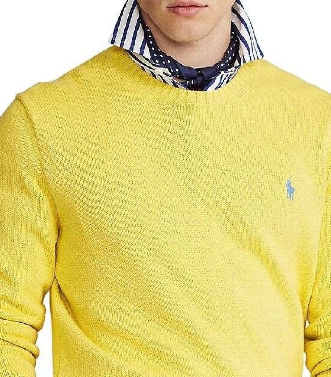 Polo Ralph Lauren Suéter de gola redonda de algodão masculino amarelo tamanho XX-G