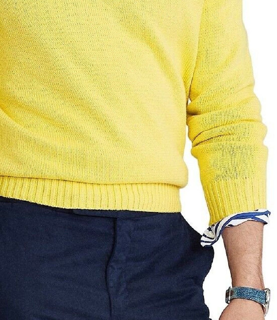 Polo Ralph Lauren Suéter de gola redonda de algodão masculino amarelo tamanho XX-G