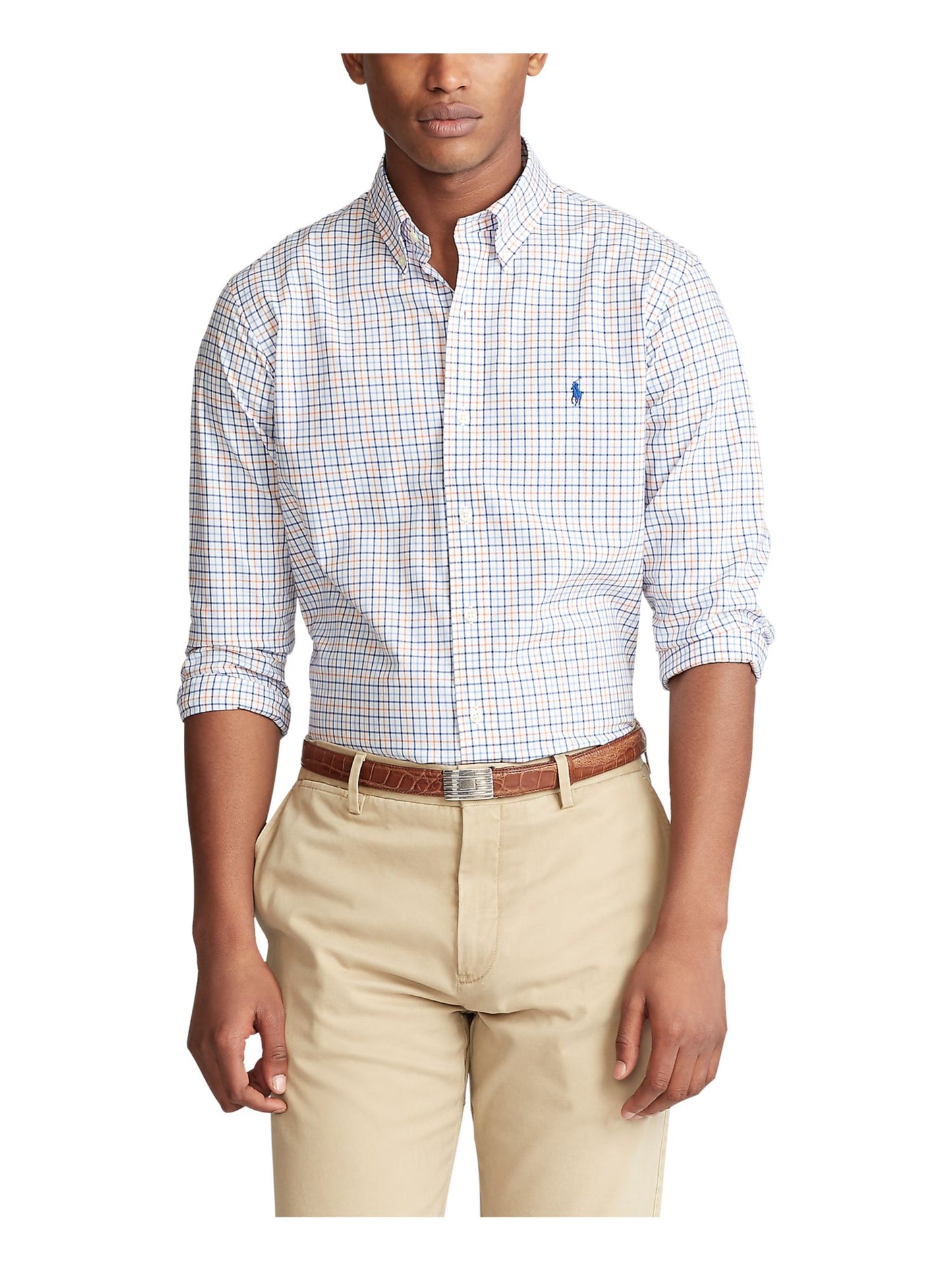 Camisa casual masculina Ralph Lauren de manga comprida com botões, tamanhos variados XXX-G