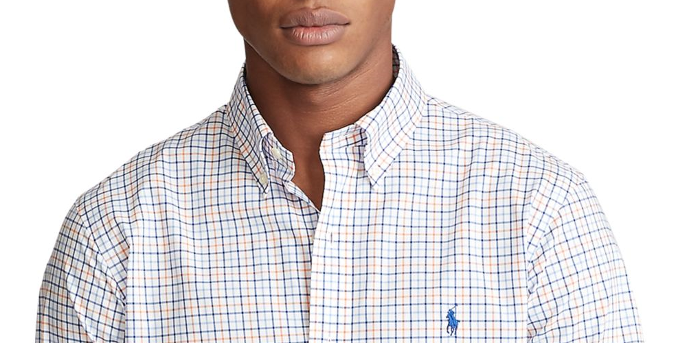 Camisa casual masculina Ralph Lauren de manga comprida com botões, tamanhos variados XXX-G