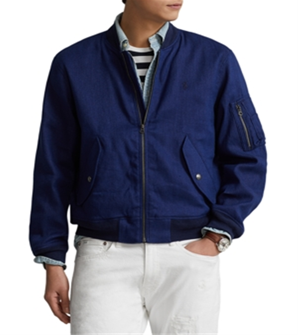 Jaqueta bomber masculina Polo Ralph Lauren com zíper elástico e tamanho grande, azul