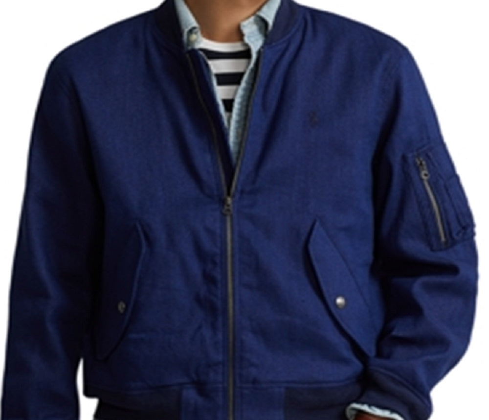 Jaqueta bomber masculina Polo Ralph Lauren com zíper elástico e tamanho grande, azul