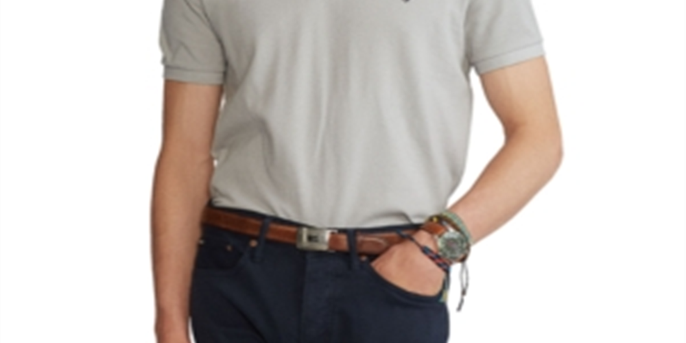 Camisa polo masculina Polo Ralph Lauren Classic Fit Mesh cinza
