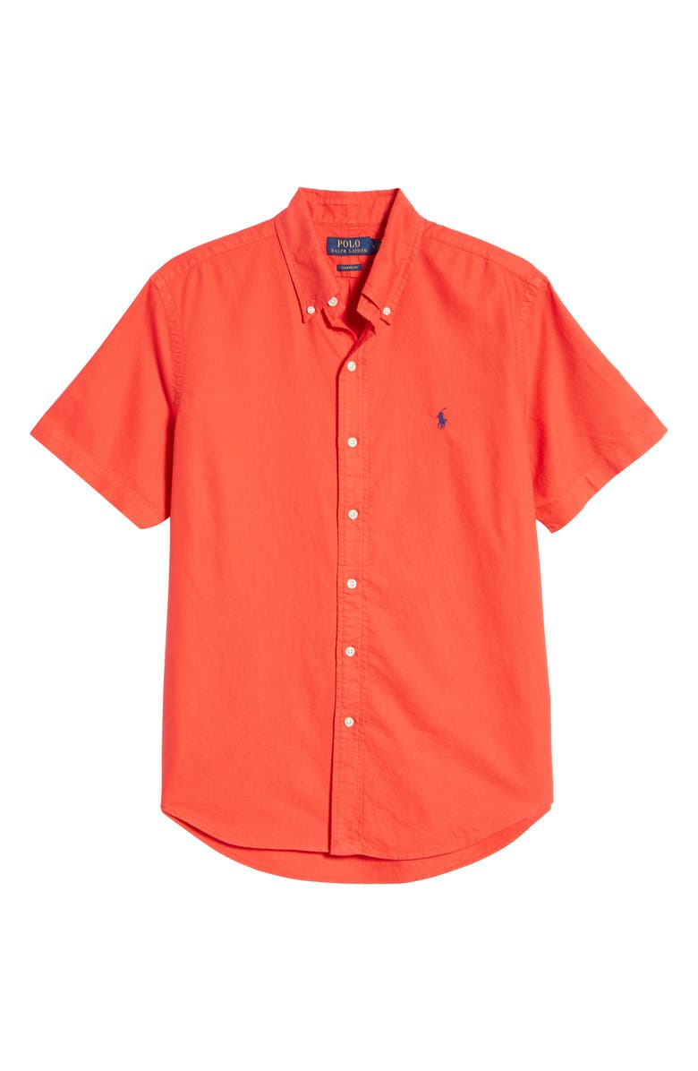 Camisa Polo Ralph Lauren Masculina Manga Curta Algodão Botão Vermelho Tamanho Médio