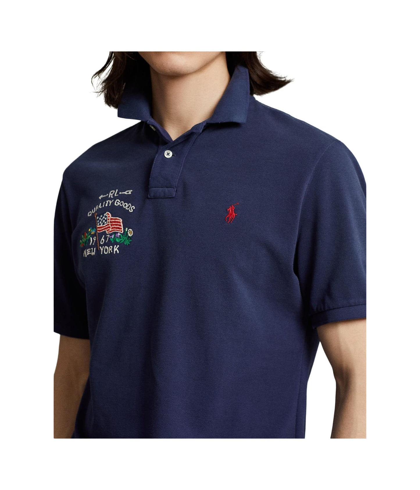 Camisa polo masculina Polo Ralph Lauren Classic Fit Flag Mesh Azul Tamanho X-G