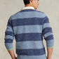 Polo Ralph Lauren Suéter de lã listrado masculino para rugby, azul, tamanho extragrande