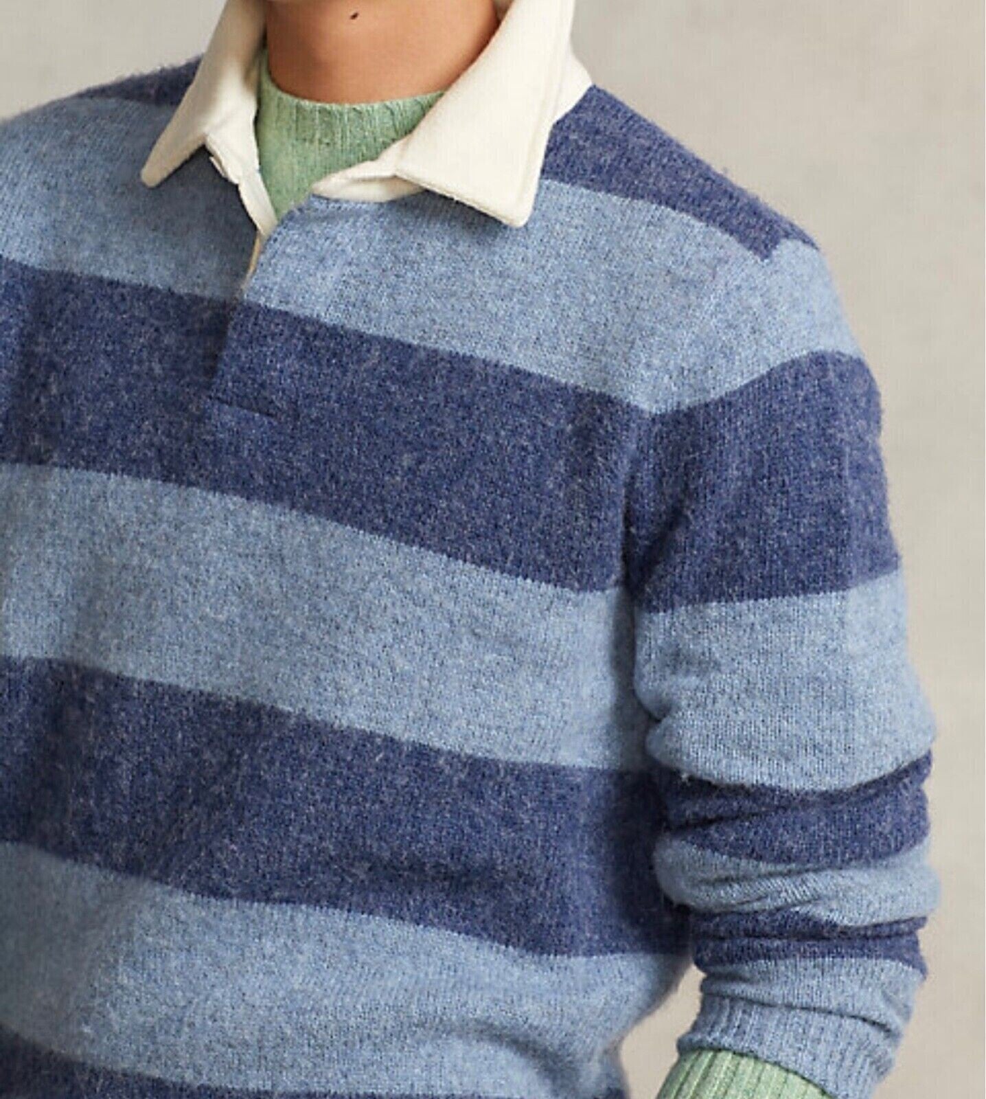 Polo Ralph Lauren Suéter de lã listrado masculino para rugby, azul, tamanho extragrande