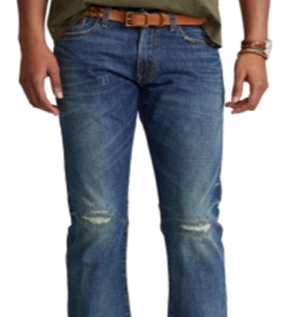 Calça jeans masculina Polo Ralph Lauren Slim Straight, azul, tamanho 33x32