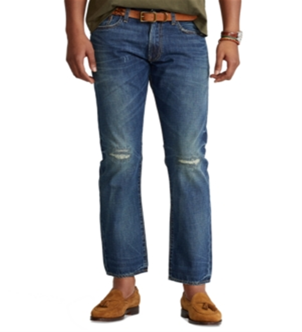Calça jeans masculina Polo Ralph Lauren Slim Straight, azul, tamanho 33x32