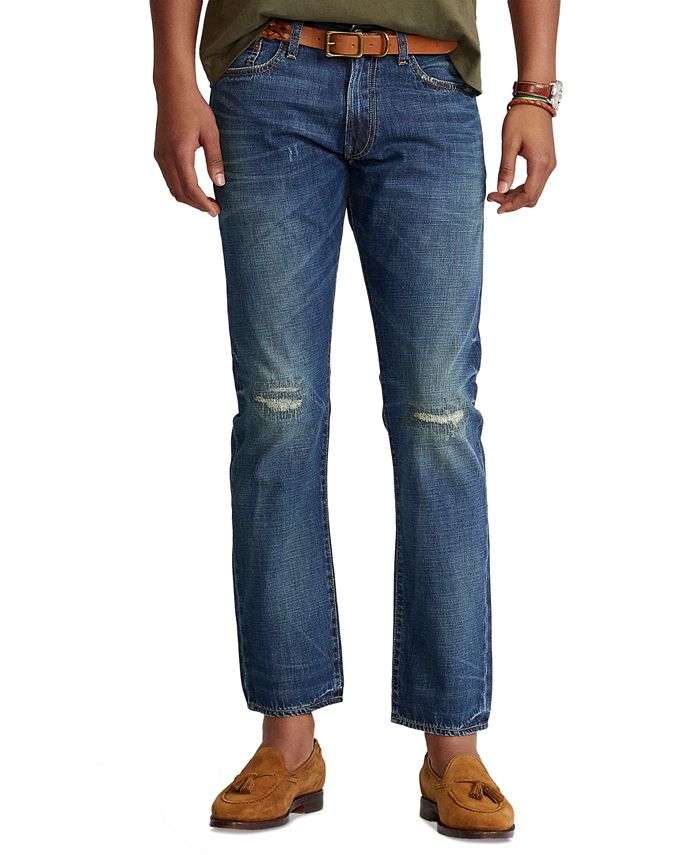 Calça jeans masculina Polo Ralph Lauren Slim Straight, azul, tamanho 34x32