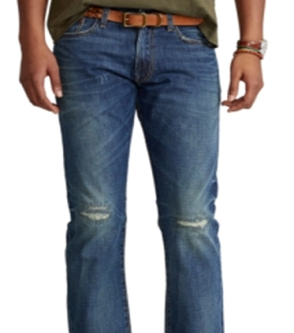 Calça jeans masculina Polo Ralph Lauren Slim Straight, azul, tamanho 34x32