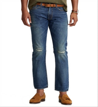 Calça jeans masculina Polo Ralph Lauren Slim Straight, azul, tamanho 34x32