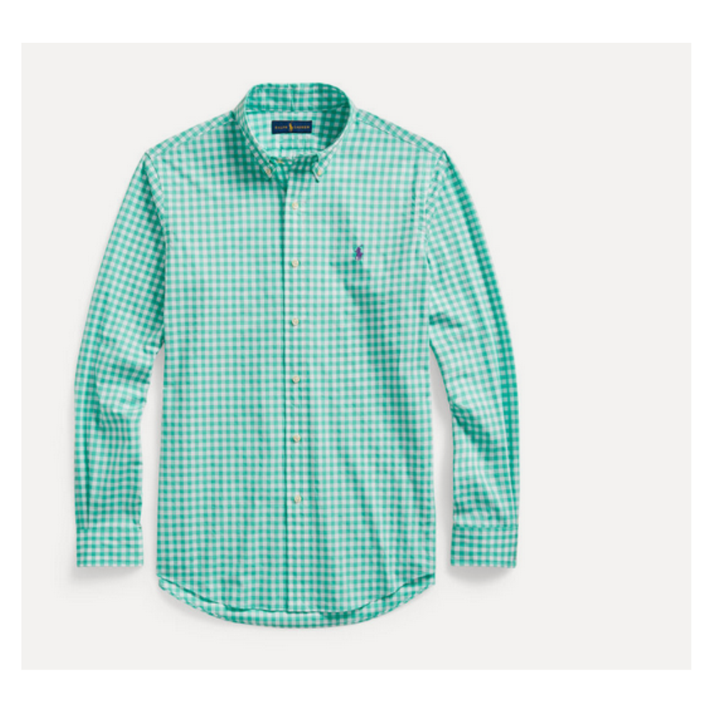 Camisa de popeline elástica xadrez clássica masculina Polo Ralph Lauren, tamanho XX-G, verde