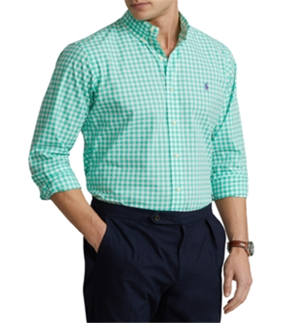 Camisa de popeline elástica xadrez clássica masculina Polo Ralph Lauren, tamanho XX-G, verde