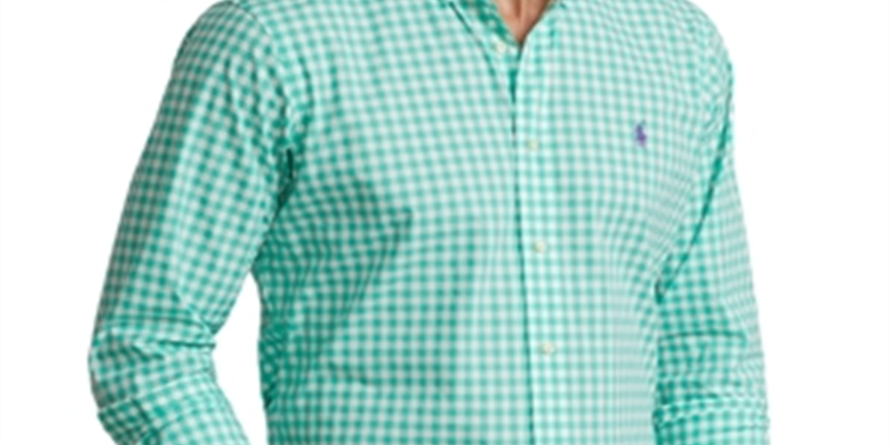 Camisa de popeline elástica xadrez clássica masculina Polo Ralph Lauren, tamanho XX-G, verde