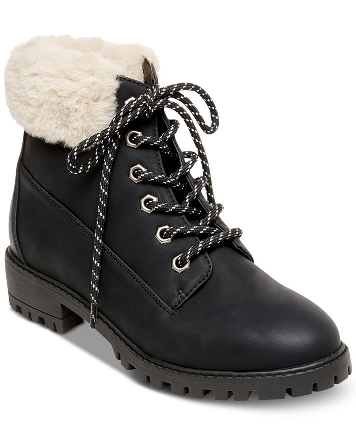 Botas de caminhada femininas Madden Girl Frankie de pele sintética, pretas, tamanho 9,5