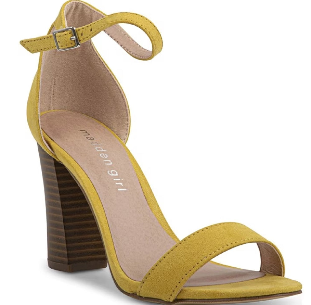 Sandálias femininas Madden Girl Beella Fabric com tira no tornozelo, bico aberto, tamanho 10, amarelas