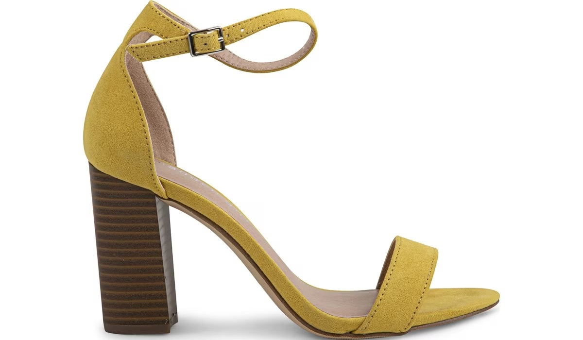 Sandálias femininas Madden Girl Beella Fabric com tira no tornozelo, bico aberto, tamanho 10, amarelas