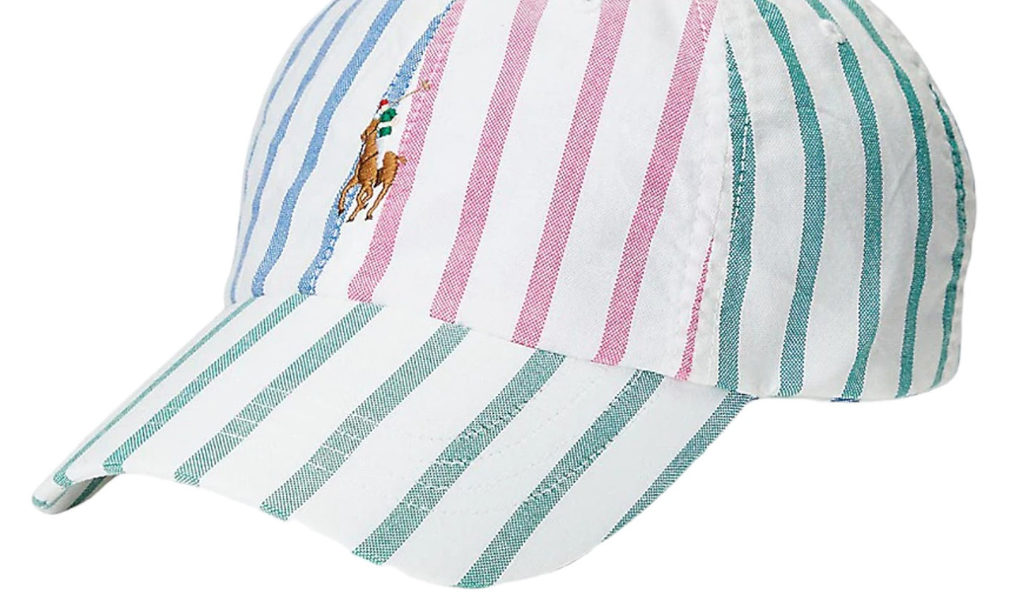 Boné Polo Ralph Lauren Masculino Listrado Algodão Oxford Branco Tamanho Regular