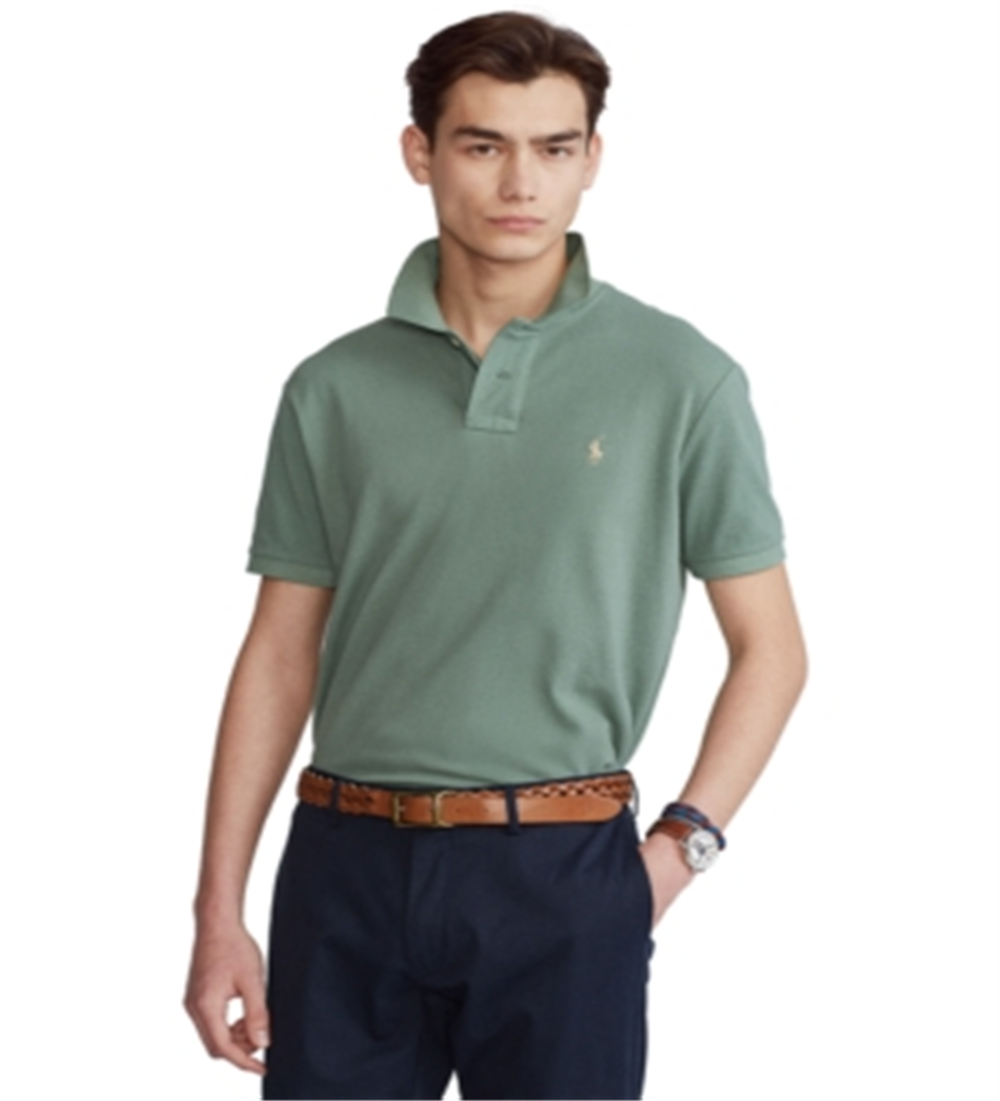 Camisa polo masculina Ralph Lauren Classic Fit Mesh, verde, tamanho médio