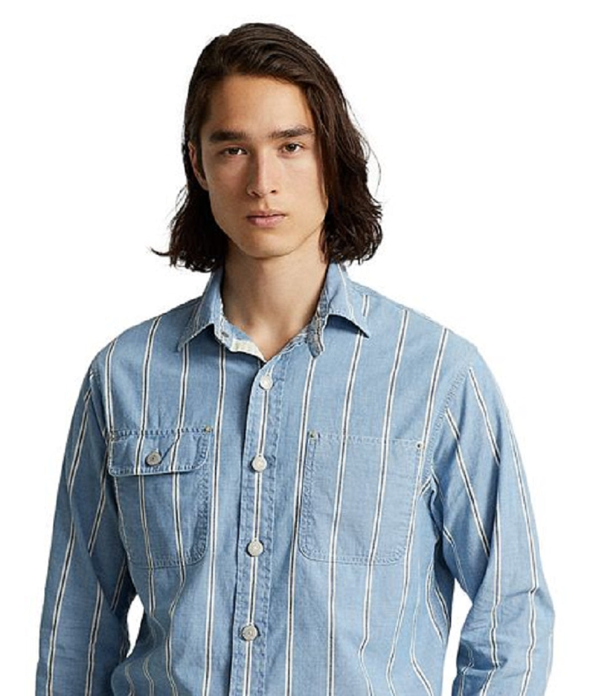 Camisa de trabalho masculina Polo Ralph Lauren Classic Fit de algodão, azul, tamanho grande