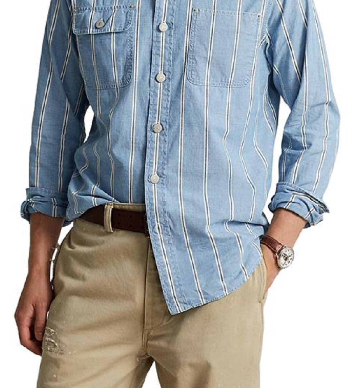 Camisa de trabalho masculina Polo Ralph Lauren Classic Fit de algodão, azul, tamanho grande