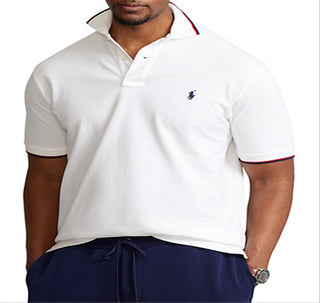 Camisa polo masculina Ralph Lauren com ponta grande e alta em malha, branca, tamanho 4X