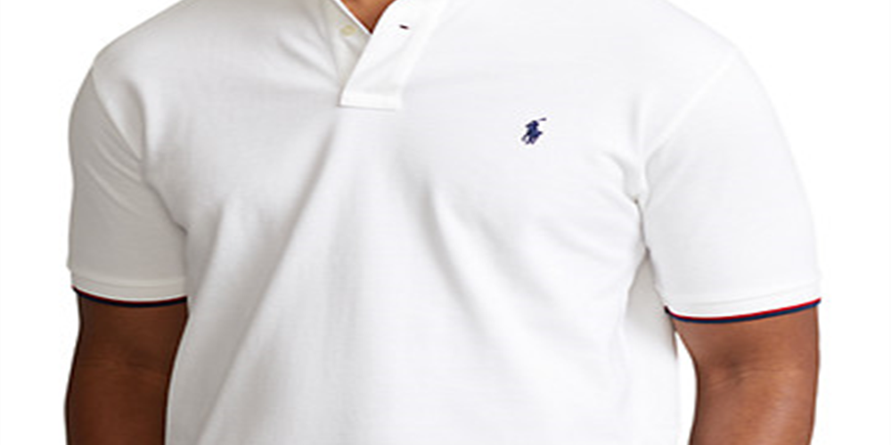 Camisa polo masculina Ralph Lauren com ponta grande e alta em malha, branca, tamanho 4X