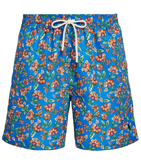 Calção de banho Ralph Lauren Traveler Floral em poliéster reciclado, tamanho extragrande, azul, masculino