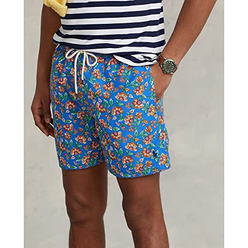 Calção de banho Ralph Lauren Traveler Floral em poliéster reciclado, tamanho extragrande, azul, masculino