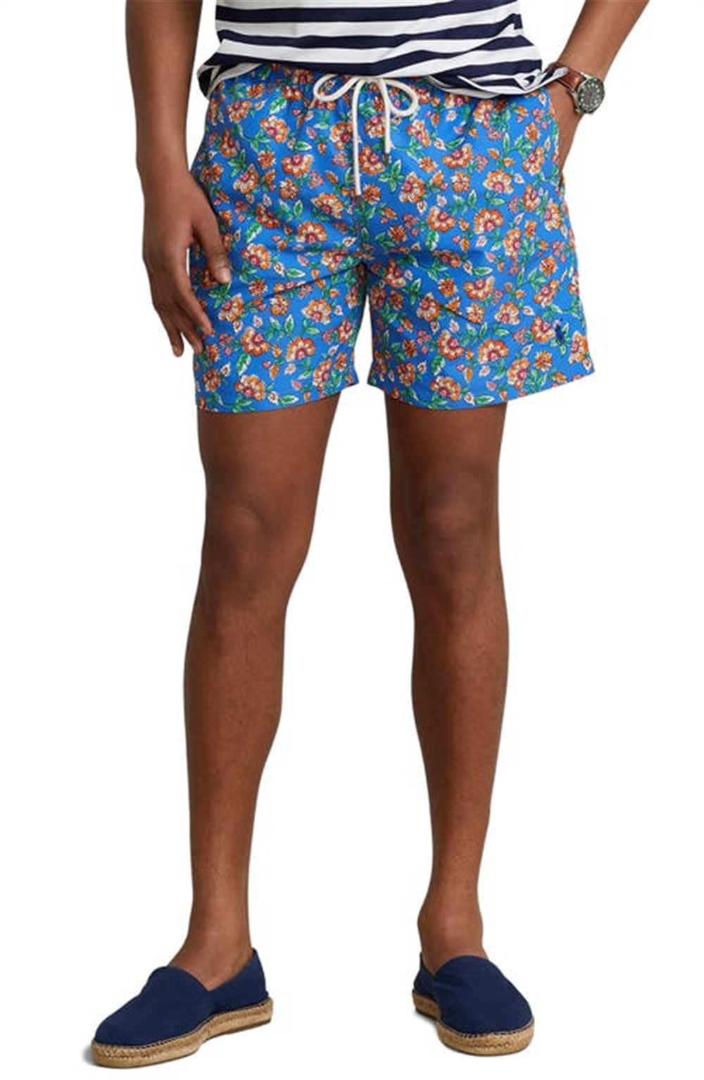 Calção de banho Ralph Lauren Traveler Floral em poliéster reciclado, tamanho extragrande, azul, masculino