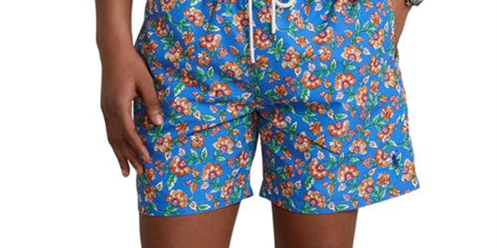 Calção de banho Ralph Lauren Traveler Floral em poliéster reciclado, tamanho extragrande, azul, masculino