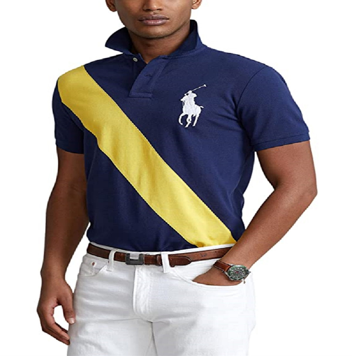 Polo Ralph Lauren Masculino Custom Slim Fit Big Pony Mesh Polo Shirt Azul Tamanho Grande