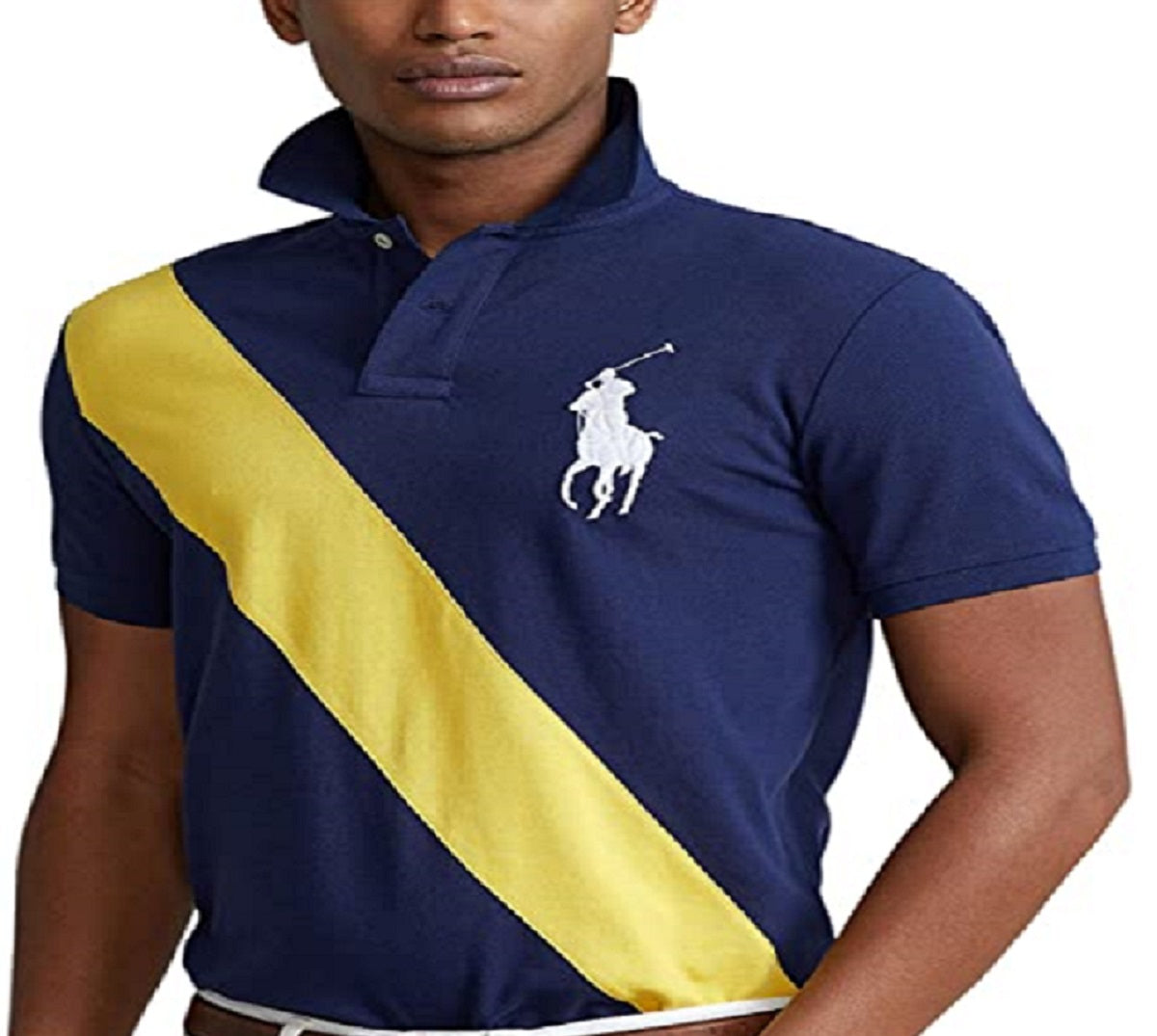 Polo Ralph Lauren Masculino Custom Slim Fit Big Pony Mesh Polo Shirt Azul Tamanho Grande