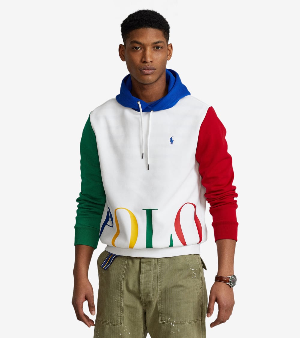 Polo Ralph Lauren Moletom com capuz masculino de manga comprida, branco, tamanho pequeno