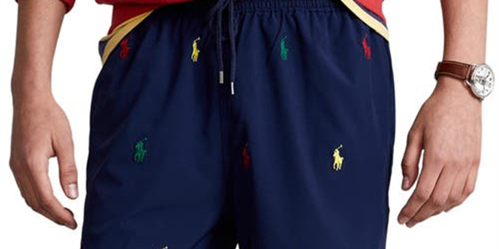 Calção de banho Polo Ralph Lauren Traveler Polo Rider com estampa masculina, azul, tamanho grande
