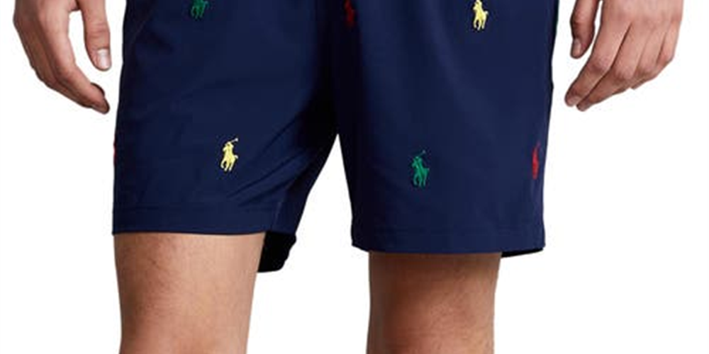 Calção de banho Polo Ralph Lauren Traveler Polo Rider com estampa masculina, azul, tamanho grande