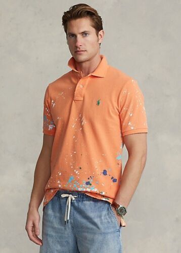 Polo Ralph Lauren Masculino Classic Fit Paint Splatter Mesh Laranja Tamanho X-G